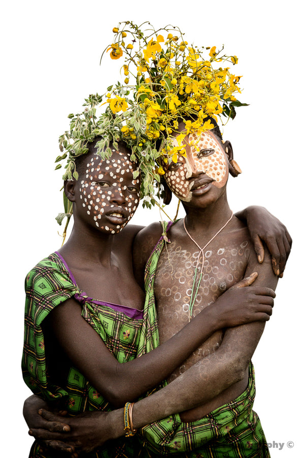 DARLENE & MARIAM - Suri tribe sisters with wild flowers